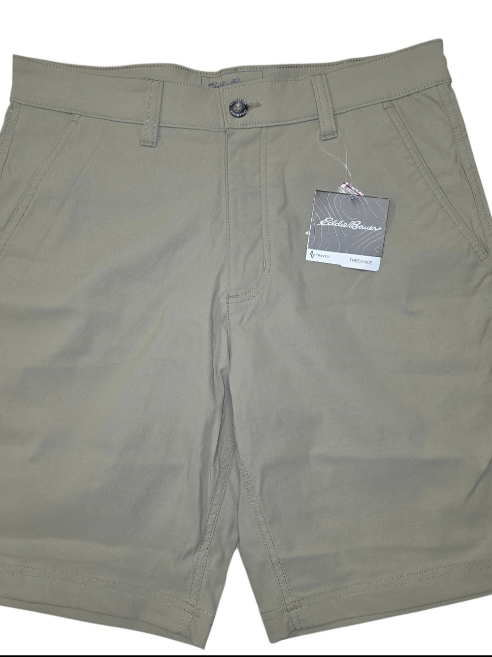 Eddie Bauer Travex Mens Chino Shorts 32 Beige Cotton Flat Front Pockets Button